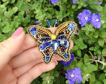 Handmade colorful Butterfly Brooch gift for mom made of pearl sequin beads with details