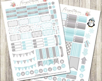 Baby it's cold outside monthly stickers kit printable PDF for Erin Condren Lifeplanner, Filofax, Happy Planner / INSTANT DOWNLOAD