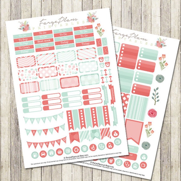 Floral lente tijd stickers afdrukbare PDF voor Erin Condren Lifeplanner Filofax Kikki K, Happy Planner, scrapbooking / Instant download