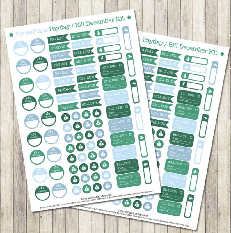 December payday / bill printable planner stickers for Erin Condren Lifeplanner, Filofax, Plum Planner, scrapbooking / INSTANT DOWNLOAD image 1