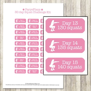 Fitness 30 day squat challenge printable planner stickers for Erin Condren Lifeplanner, Filofax, Happy Planner, scrapbook / INSTANT DOWNLOAD