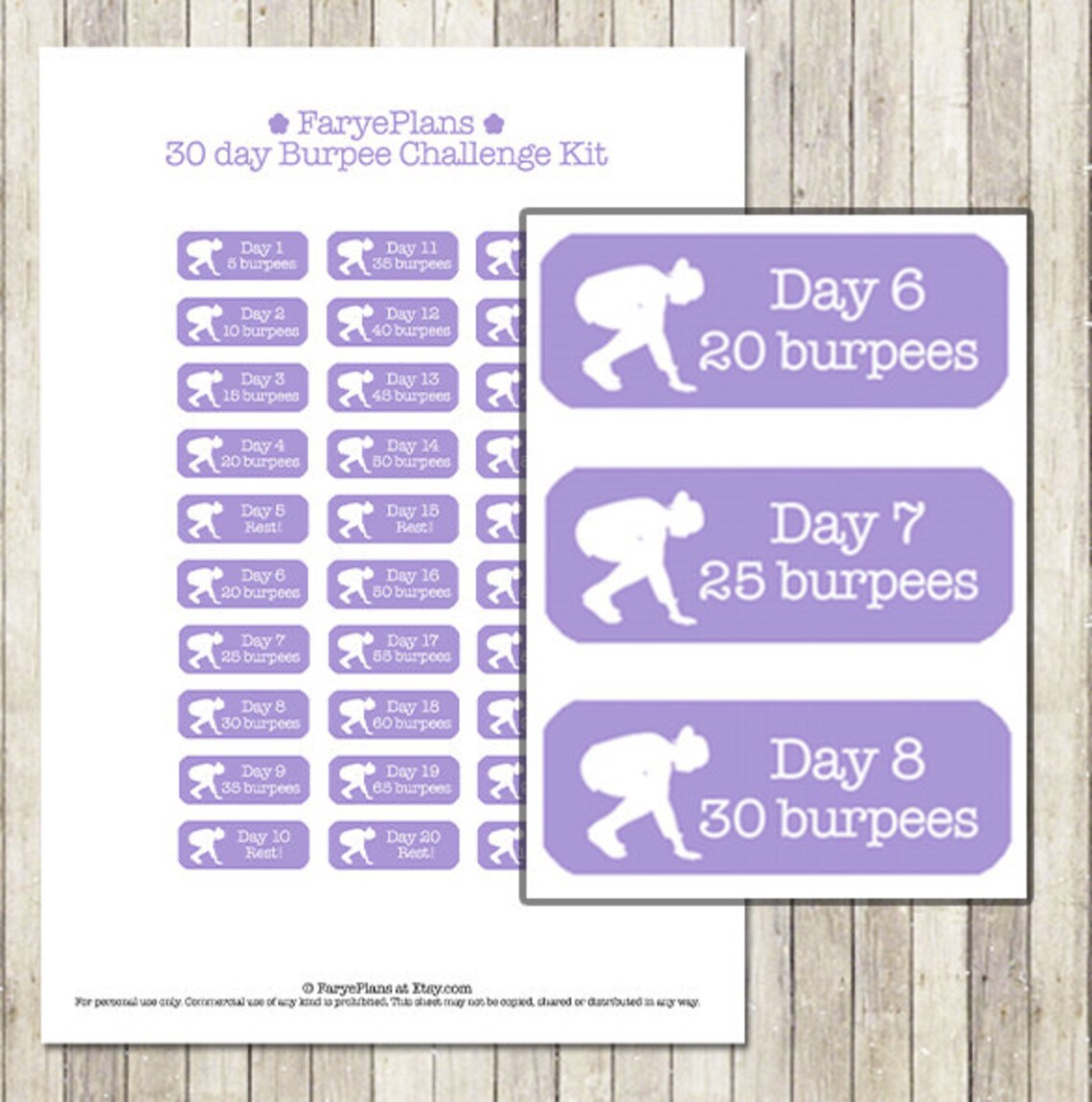 Fitness 30 Day Burpee Challenge Printable Planner Stickers for - Etsy