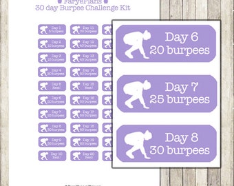 Remise en forme 30 jours burpee défi imprimable planificateur autocollants pour Erin Condren Lifeplanner, Happy Planner, scrapbook / INSTANT DOWNLOAD