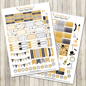 Happy New Years monthly stickers kit printable PDF for Erin Condren Lifeplanner, Filofax, Happy Planner, scrapbooking / INSTANT DOWNLOAD