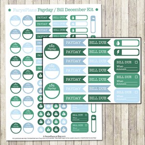 December payday / bill printable planner stickers for Erin Condren Lifeplanner, Filofax, Plum Planner, scrapbooking / INSTANT DOWNLOAD image 3