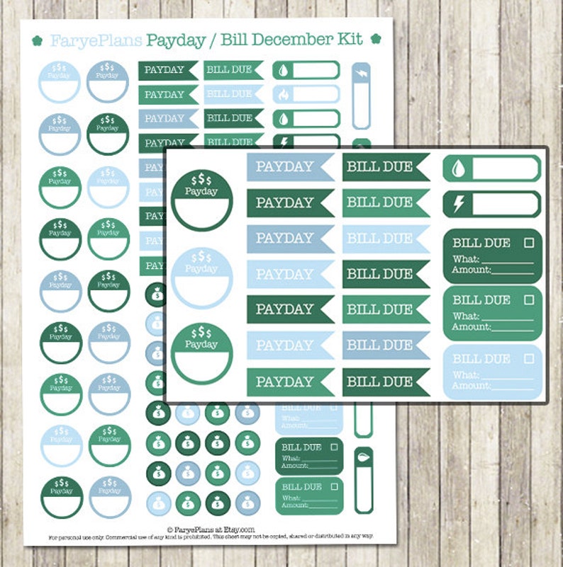 December payday / bill printable planner stickers for Erin Condren Lifeplanner, Filofax, Plum Planner, scrapbooking / INSTANT DOWNLOAD image 3