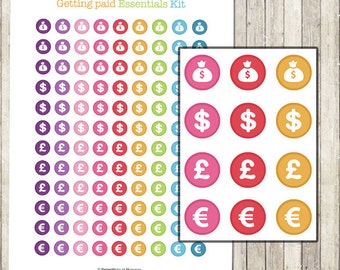 Dollar / pound / euro icons printable planner stickers for Erin Condren Lifeplanner, Filofax, Plum Planner, scrapbooking / INSTANT DOWNLOAD