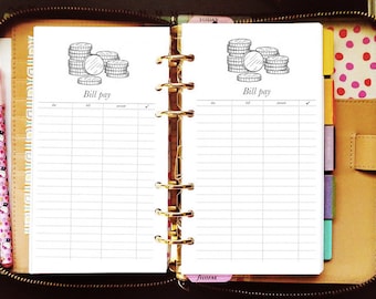 Printable planner inserts personal bill pay budget for Kate Spade Wellesley, Kikki K, Filofax, Webster Pages / INSTANT DOWNLOAD