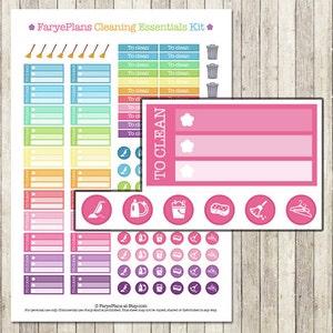 Printable cleaning stickers / ombre checklist & icons for Erin Condren Lifeplanner, Filofax, Happy Planner, scrapbooking / INSTANT DOWNLOAD