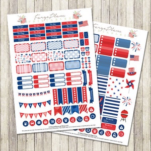 4th of july independence day monthly stickers kit printable PDF for Erin Condren Lifeplanner, Filofax, Happy Planner / INSTANT DOWNLOAD
