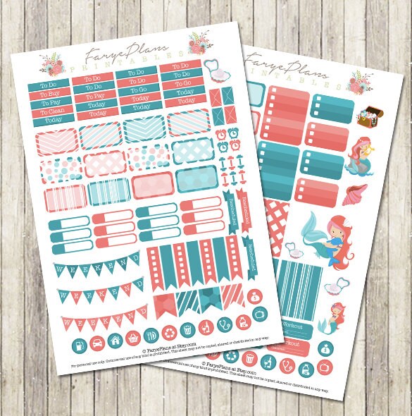 Mermaid June Monthly Stickers Kit Printable PDF for Erin Condren ...