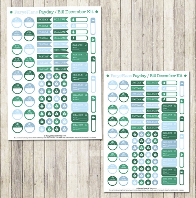 December payday / bill printable planner stickers for Erin Condren Lifeplanner, Filofax, Plum Planner, scrapbooking / INSTANT DOWNLOAD image 2