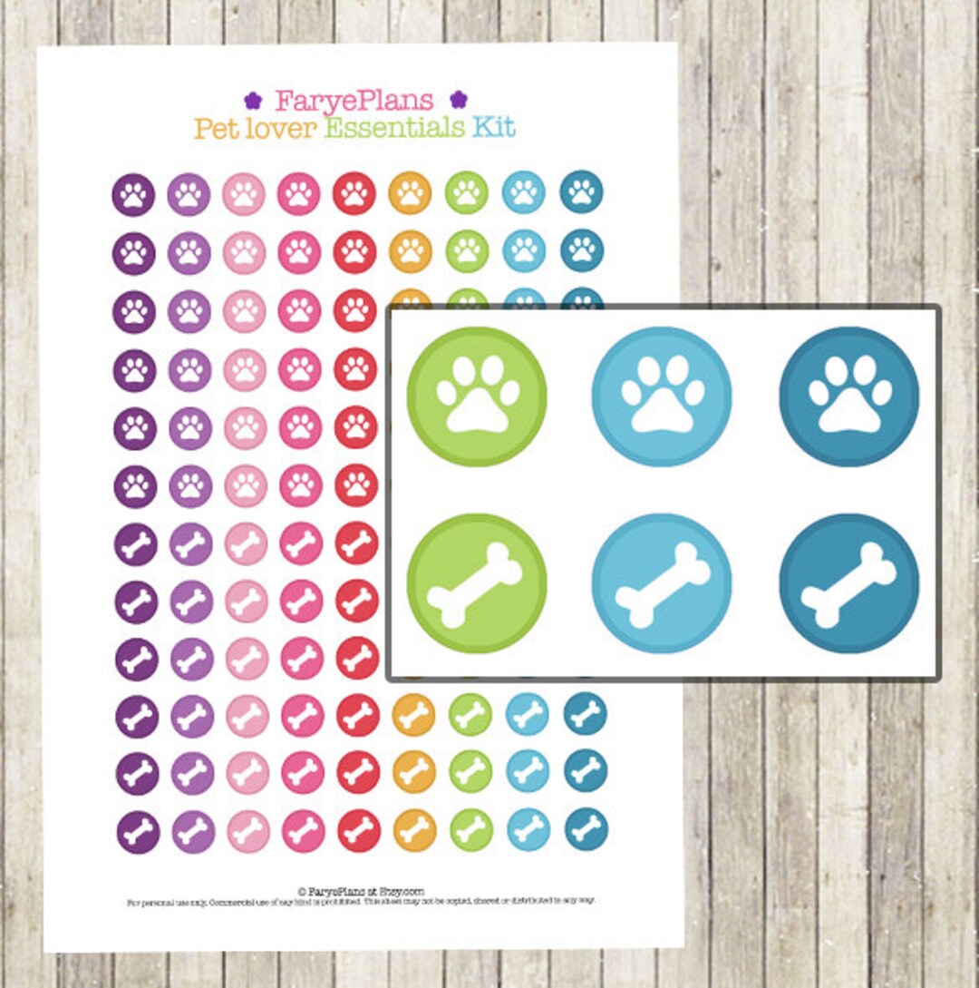 Pet / Dog / Cat Icons Printable Planner Stickers for Erin Condren ...