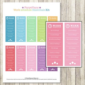 Weekly work schedule printable planner stickers for Erin Condren Lifeplanner, Filofax, Happy Planner, scrapbooking / INSTANT DOWNLOAD