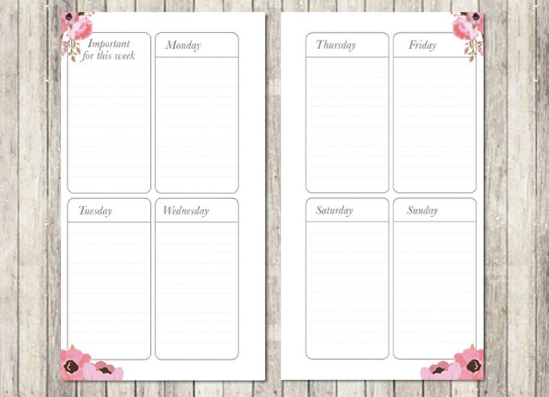 Printable planner inserts personal vertical weekly for Kate Etsy
