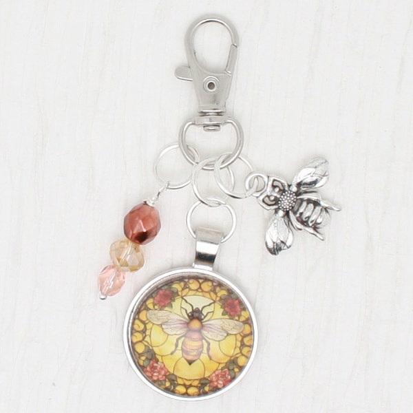 Bee zipper pull/ Mini scissor fob/ key ring charm