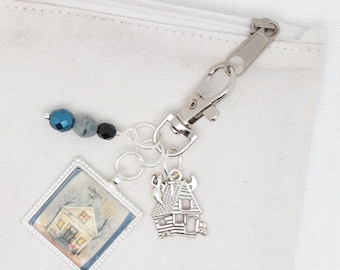 Halloween Night zipper pull/ Mini scissor fob/ key ring charm
