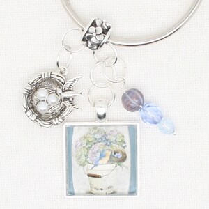 Bird and flowers Floss Ring / thread drop/ thread keeper for cross stitch or embroidery floss