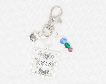 Stitch zipper pull/ Mini scissor fob/ key ring charm