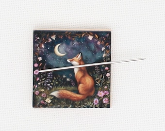 Night Fox needle minder/cover minder for cross stitch/embroidery/needlepoint/diamond painting