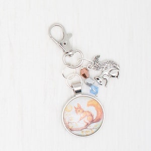 Squirrel zipper pull/ Mini scissor fob/ key ring charm