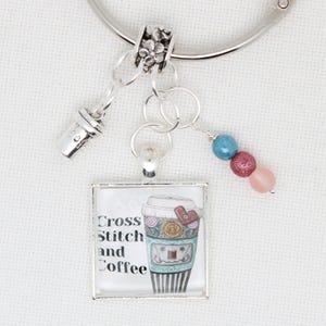 Cross Stitch and Coffee Floss Ring / thread drop/ thread keeper for cross stitch or embroidery floss