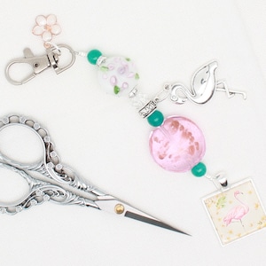 Flamingo scissor fob/scissor decoration for cross stitch or embroidery scissors