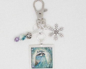 Winter Animals - Raccoon  zipper pull/ Mini scissor fob/ key ring charm