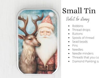 Santa and reindeer storage case for cross stitch, embroidery, needlepoint, sewing or diamond painting