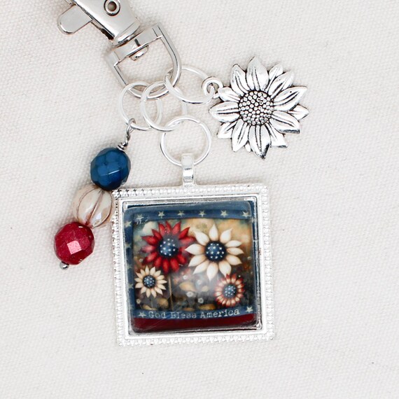 God Bless America zipper pull/ Mini scissor fob/ key ring charm