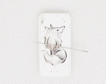 Silver fox magnetic needle minder/cover minder for cross stitch, embroidery, needlepoint, or diamond painting