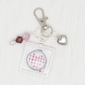 Cross stitch a heart zipper pull/ Mini scissor fob/ key ring charm