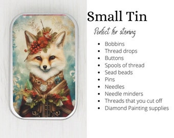 Christmas fox storage case for cross stitch, embroidery, needlepoint, sewing or diamond painting