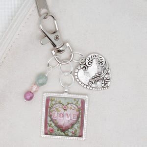Valentine Love zipper pull/ Mini scissor fob/ key ring charm