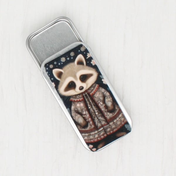 Raccoon needle case/ needle/ pins tin for cross stitch, embroidery, sewing or needlepoint