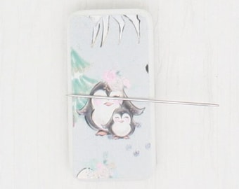 Mama and baby penguin magnetic needle minder/cover minder for cross stitch, embroidery, needlepoint, or diamond paintin