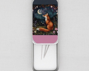Night Animal Fox magnetic needle case/tin for cross stitch/embroidery/needlepoint/sewing