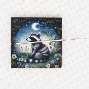 Night raccoon needle minder/cover minder for cross stitch/embroidery/needlepoint/diamond painting