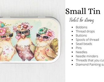 Hen friends storage case for cross stitch, embroidery, needlepoint, sewing or diamond painting