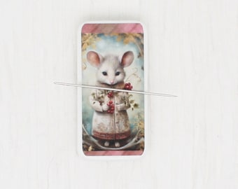 Christmas mouse domino magnetic needle minder/cover minder for cross stitch, embroidery, needlepoint, or diamond painting