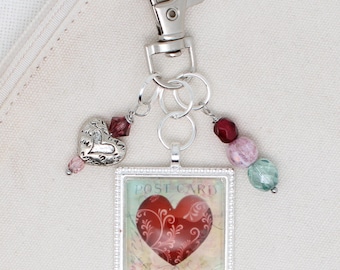 Valentine zipper pull/ Mini scissor fob/ key ring charm