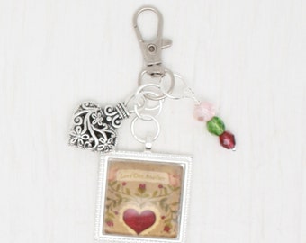 Valentine zipper pull/ Mini scissor fob/ key ring charm