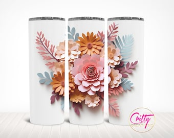 3D Pink Flower Tumbler Wrap Seamless Design PNG