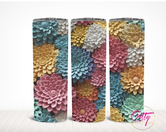 3D Zinnia Colorful Floral Tumbler Wrap