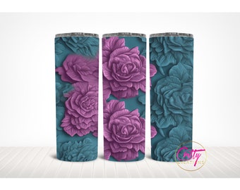 3D Purple Peony Tumbler Wrap Seamless Design PNG