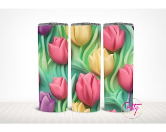 3D Tulip Tumbler Wrap Seamless Design PNG