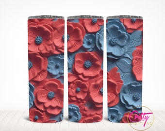 3D Patriotic Poppy Tumbler Wrap Seamless Design PNG