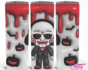 3D Halloween Tumbler Wrap PNG, Digital Download, Inflated Horror 20 oz Tumbler Design Template for Sublimation, 20oz Pumpkin Skinny Tumbler