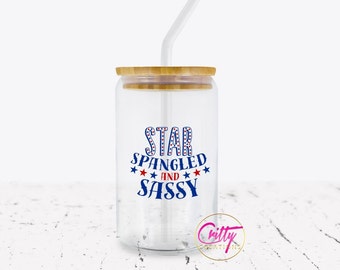 Star Spangled and Sassy 16oz Libbey Glass Can Wrap