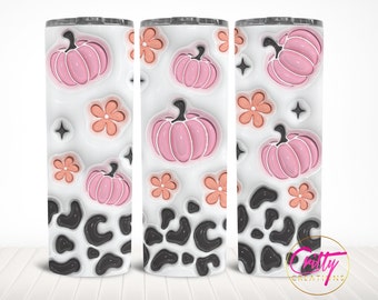 3D Inflated  Puff Pumpkins Leopard Flower Fall Autumn Halloween Sublimation Tumbler Design Download